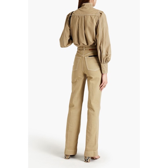 Zimmermann Belted High-Rise Straight-Leg Jeans in Sage Green - Picture 2 of 10
